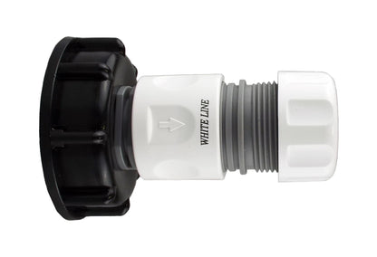 IBC 2-inch S60X6 cap with white connector, grey threads, black adapter end