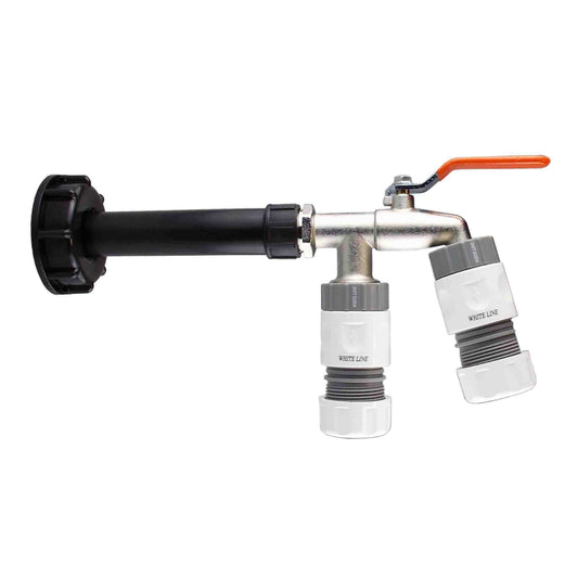 IBC 2in S60x6 cap tap set: dual lever and hose connectors with WhiteLine fittings