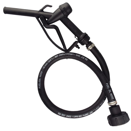 Fuel gun with 3/4 in rubber hose and tank adaptor set