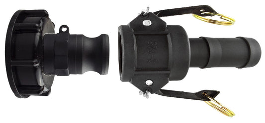 IBC 2” S60X6 Cap mit ¾” Type F Camlock, schwarzes Kunststoff-Endstück