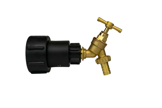 Brass IBC extender adaptor with black coupling and 1/2" BSPF bib tap outlet