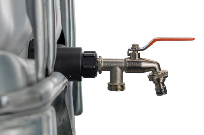 IBC-Adapter-Armatur mit orangefarbenem Hebel und 1/2" BSP-Anschlussgewinde