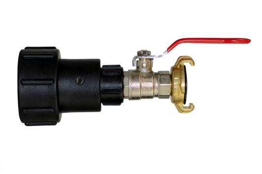 IBC extender adaptor with lever valve, black coupling and brass GEKA-type fitting