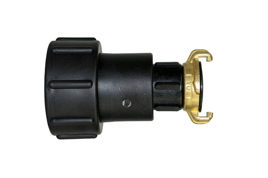 IBC S60X6 to 1/2 BSPF adaptor, Geka Type F fitting, black body and brass ring