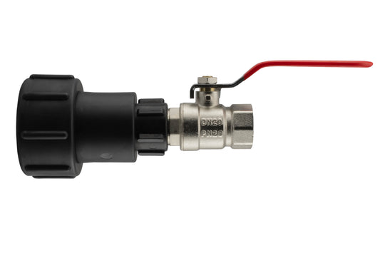 IBC S60X6 to 3/4" BSPF extender adaptor with lever valve and black plastic end