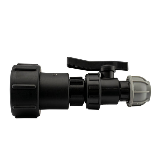 IBC 2" S60x6 to 1" BSPF extender adaptor with 32mm MDPE valve