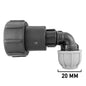 IBC adaptor with 20mm MDPE elbow, black plastic fitting and 3/4" BSPF connection