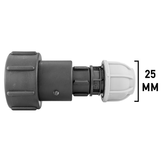 IBC 2” S60X6 adaptor with 25mm MDPE straight end and 1" BSPF fitting