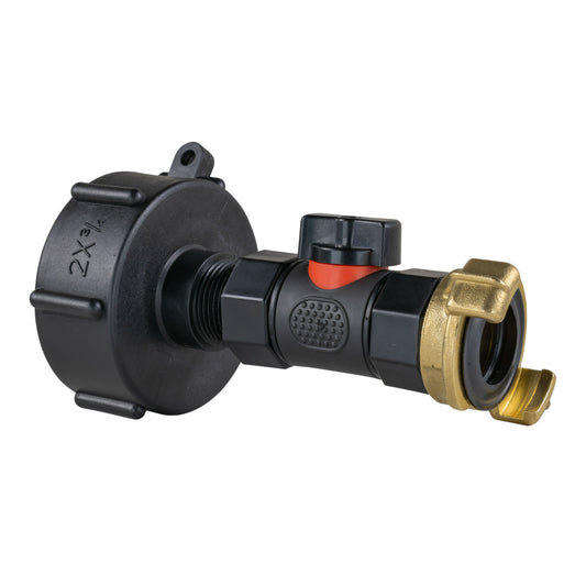 IBC 2" cap with inline valve, BSPF outlet and brass Geka fitting
