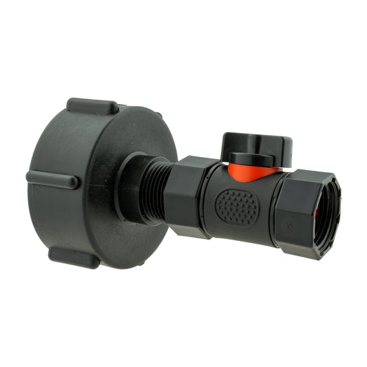 IBC 2” S60X6 cap with in-line threaded valve, dark housing and orange sealing insert
