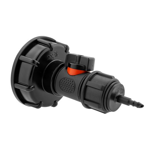 2” cap with inline BSPM valve and 4mm barb micro connector, black with orange lever