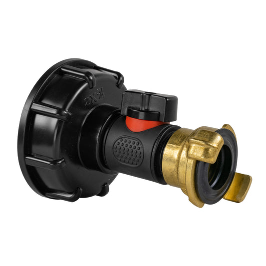 IBC Cap 2" S60X6 mit Inline BSPM-Ventil und Geka-Fitting, schwarz/goldfarben
