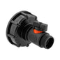IBC 2-inch cap with inline BSPM threaded valve; black body, orange seal, side inlet