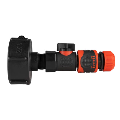 IBC cap adapter with external BSPF thread, quick-connect hose connector lock