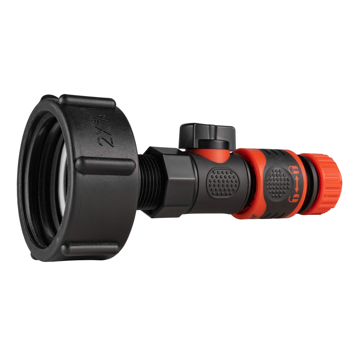 IBC 2-inch S60X6 cap with inlet threads and quick-connect hose connection
