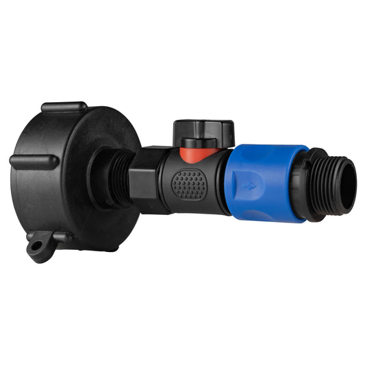 IBC 2” Quick-Connect Ventil, 3/4" BSPM Außengewinde, blauer Schlauchanschluss