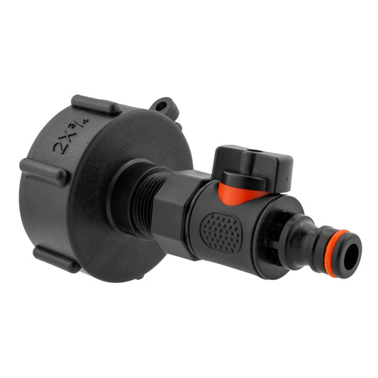 IBC 2” S60X6 cap with BSPF male quick-connect valve, orange seal ring
