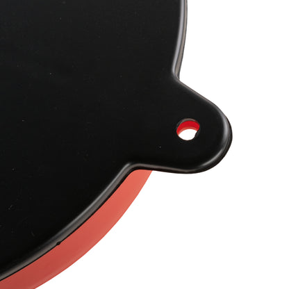 Black lid handle detail on red 10" funnel tank