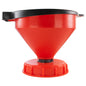 6-inch IBC cap and funnel with lid, red funnel and black base