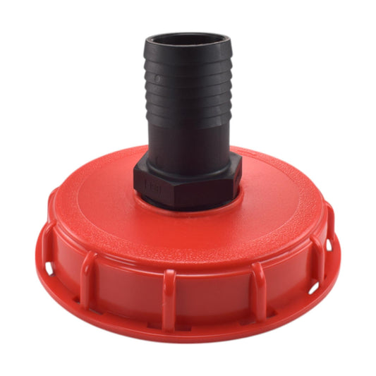 IBC 6-inch cap kit: red lid base with black ribbed spigot and 50mm barbed outlet