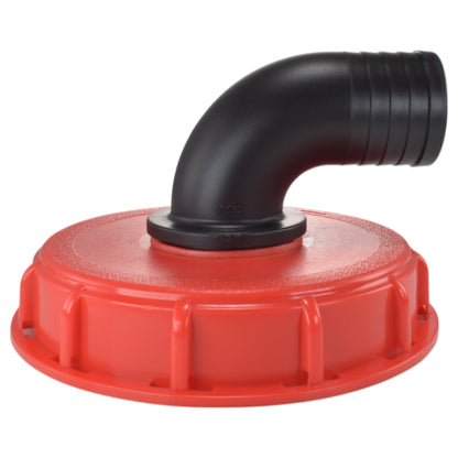 IBC 6-inch cap kit with black 50mm barbed 90° elbow on red circular base