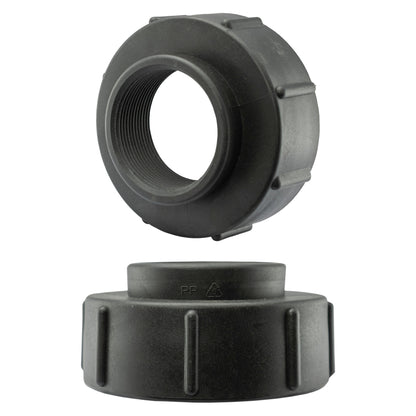 IBC adapter showing both ends: S100X8 coarse thread and 2" BSPF female