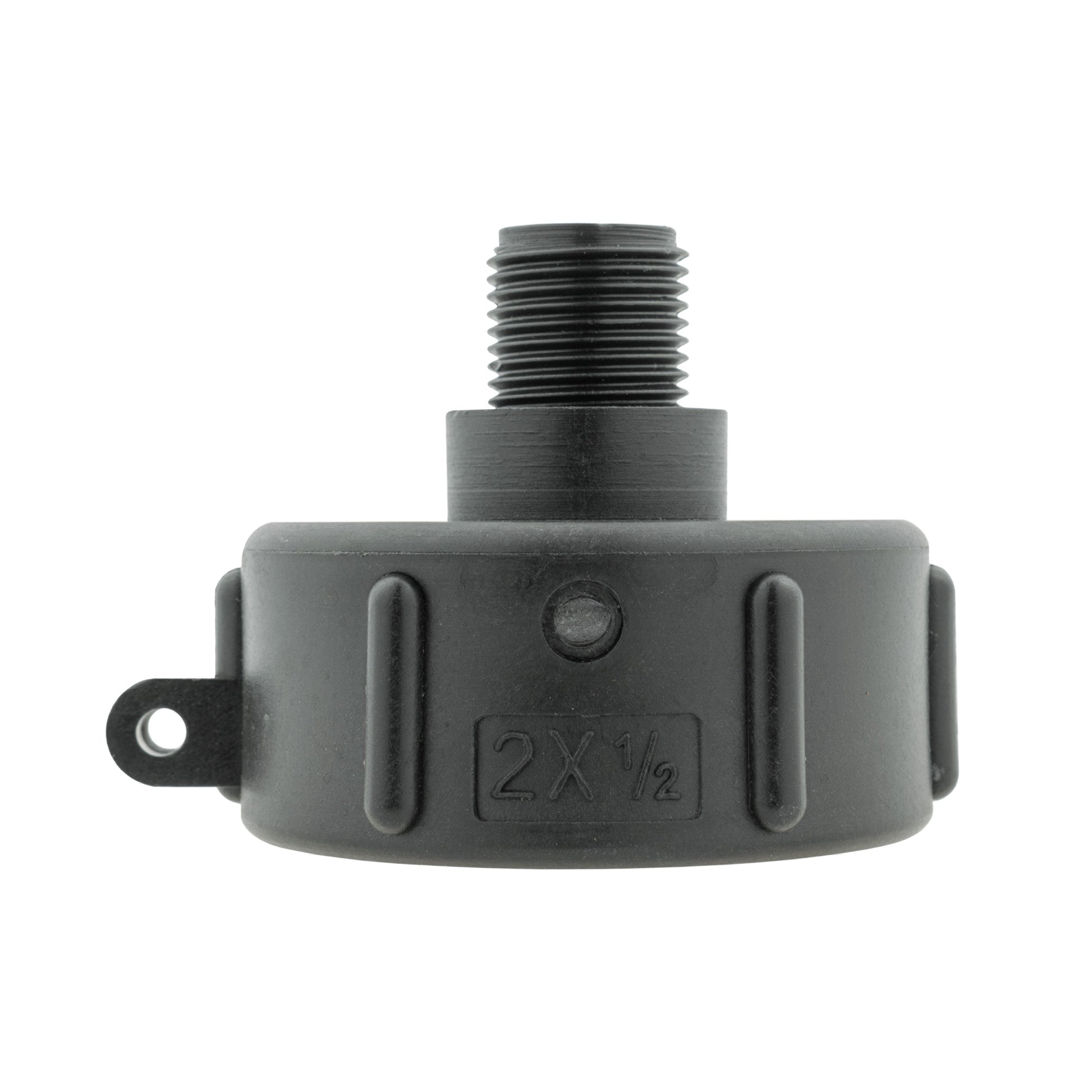 IBC 2" S60x6 cap body with external threads and mounting hole detail
