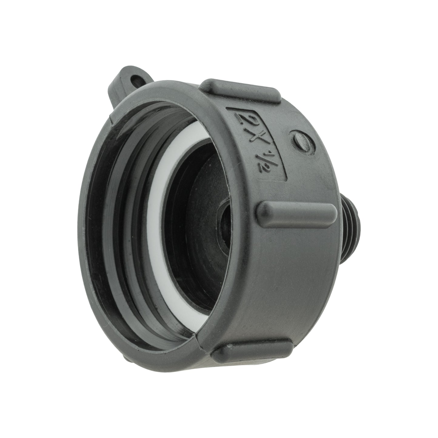 Grey outlet cap ring with stamped marking and central opening detail
