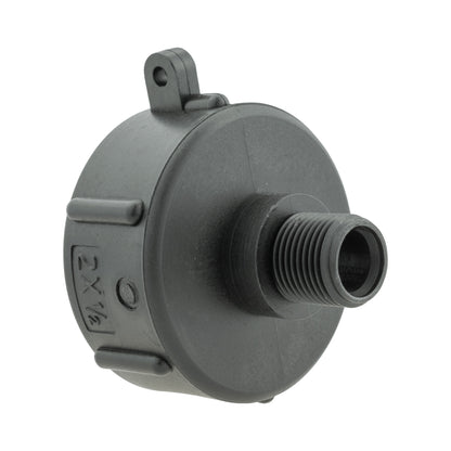 Grey cap end with external thread 2x1/2 and small side mounting tab
