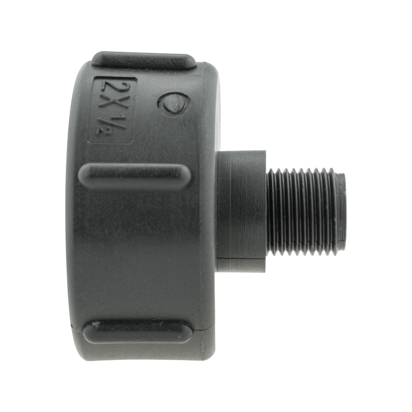 IBC 2” S60X6 cap with MDPE elbow tee end thread, dark grey plastic fitting