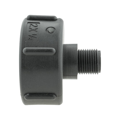 IBC 2” S60X6 cap with MDPE elbow tee end thread, dark grey plastic fitting