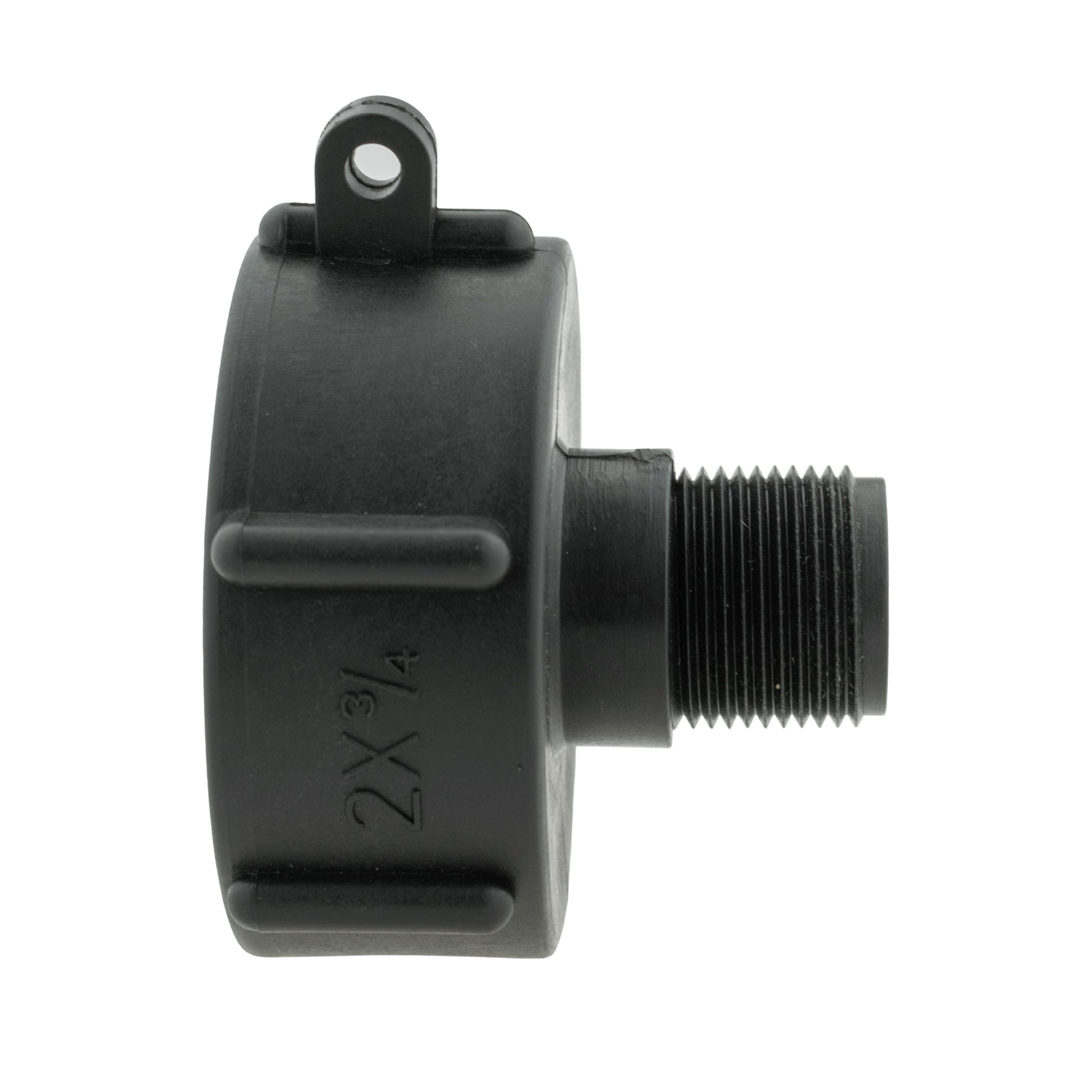 BSPF-threaded male connector on black cap body, side mounting hole