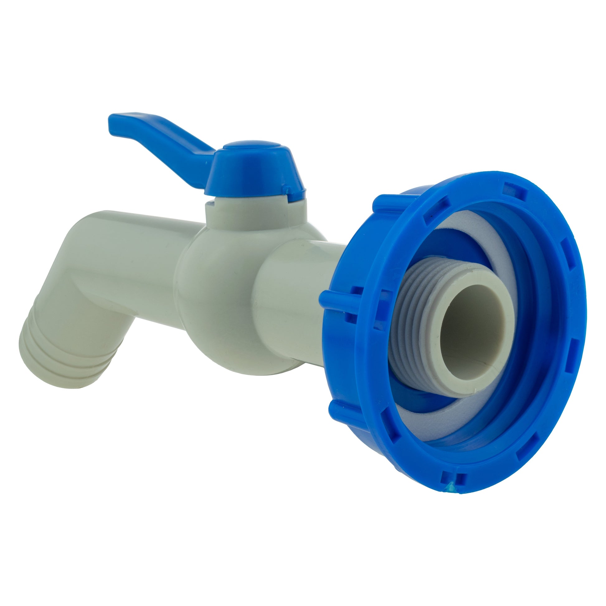 IBC 45° outlet kit 32mm: blue cap with internal threads on grey connector