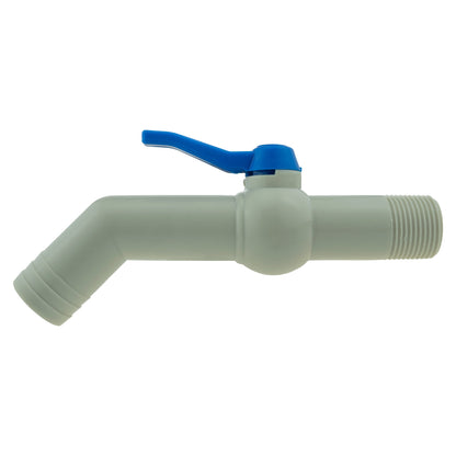 IBC 45° outlet kit 32mm: blue lever on grey connector with external thread