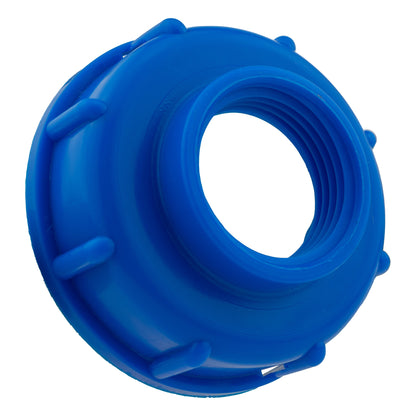 Blue 45° outlet fitting (32mm) with ridged inner opening and mounting tabs
