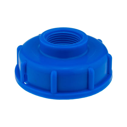 Blue IBC 32mm outlet kit base with internal screw threads and raised ring