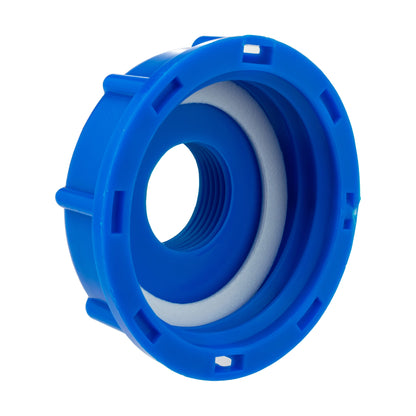Blue 45° IBC outlet kit, 32mm threaded insert with gray sealing ring