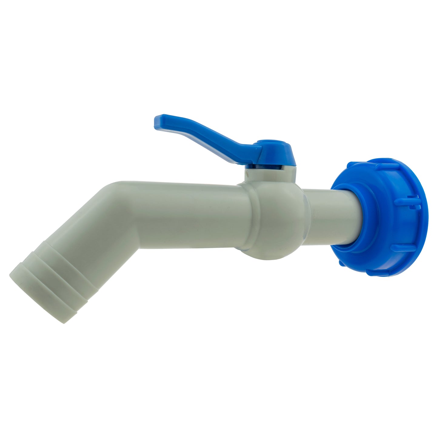45° IBC outlet kit, 32mm tap connector with blue lever and grey pipe