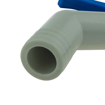 IBC 45° outlet kit 32mm, close-up of grey outlet pipe end with open bore
