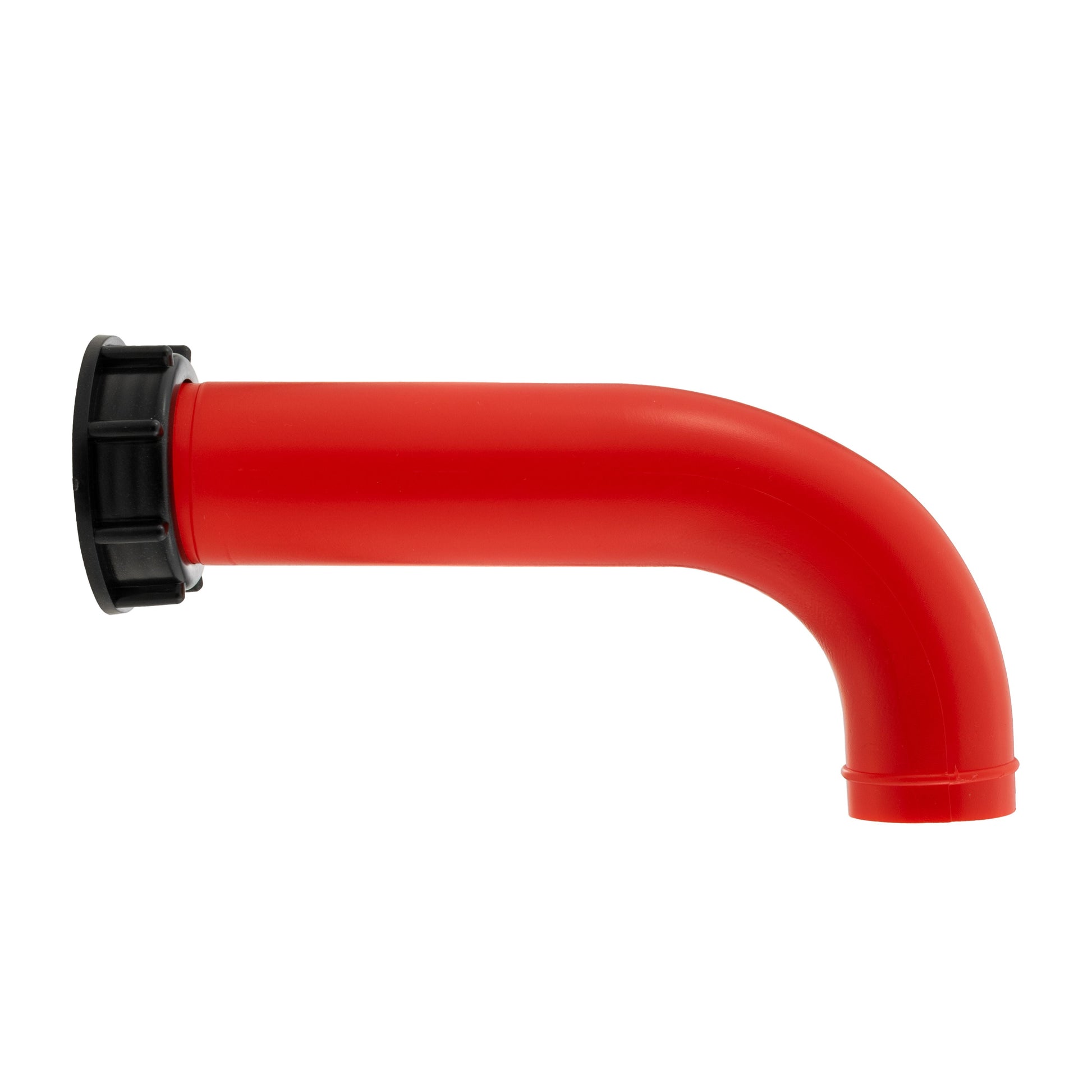 Red IBC 2 in angle fitting with black clamp ring at one end