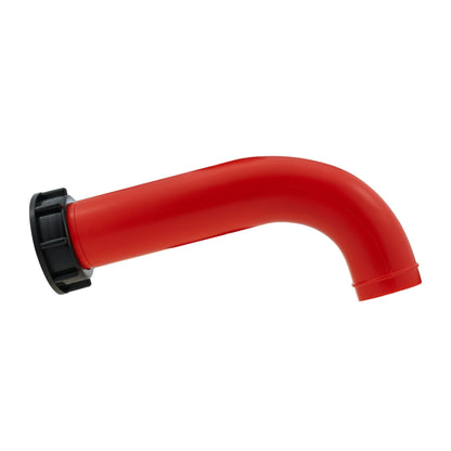 Red IBC 2 in angle fitting with elbow bend and black clamp ring