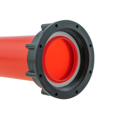 Red IBC angle 2 in S60X6 inlet with grey flange, gasket, and black seal