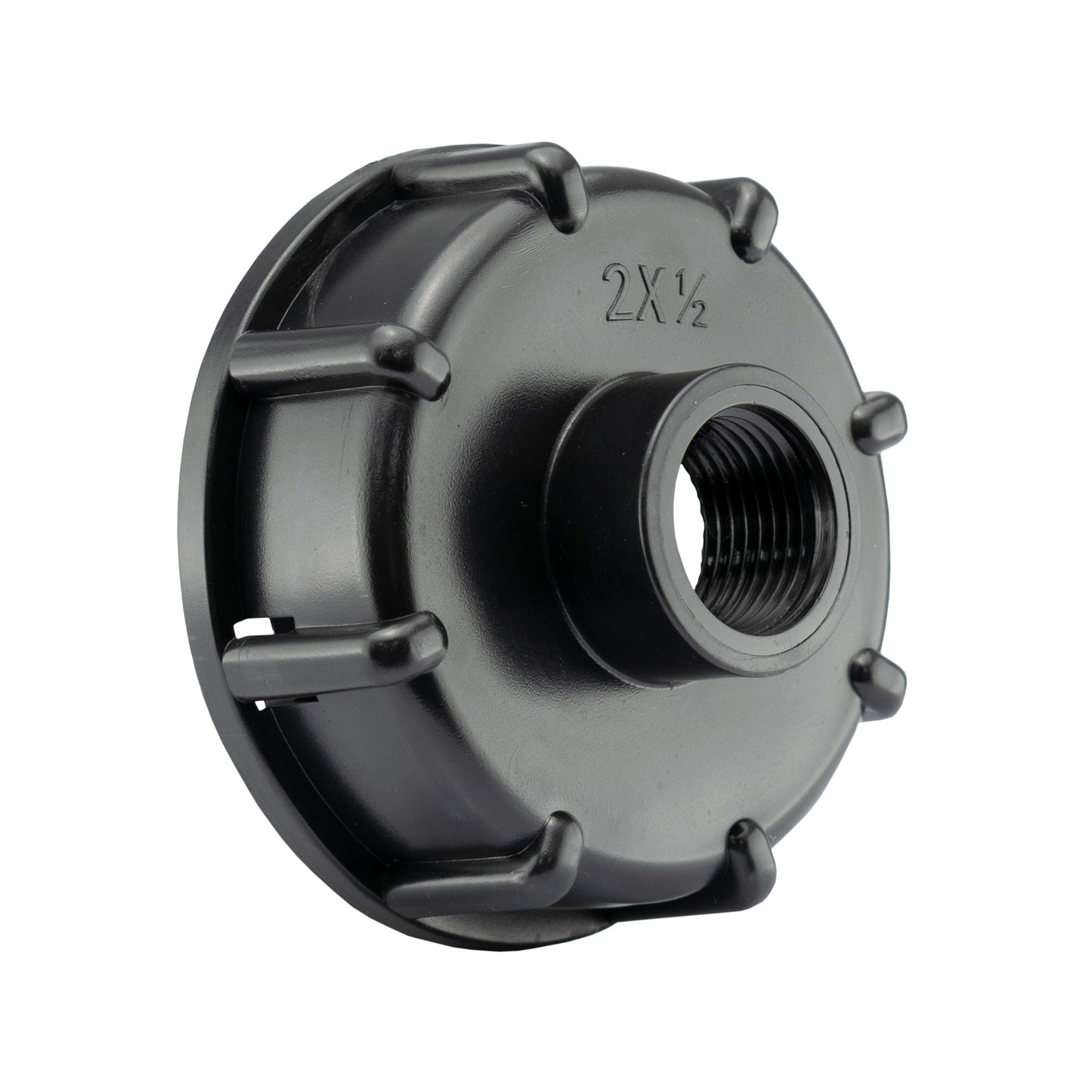 2" S60X6 cap end with threaded outlet and black plastic coupling