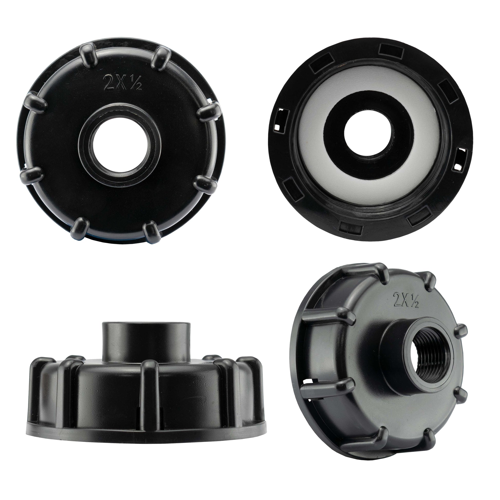 IBC tank end cap views showing central port and mounting lugs