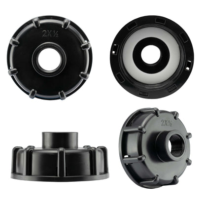 IBC tank end cap views showing central port and mounting lugs