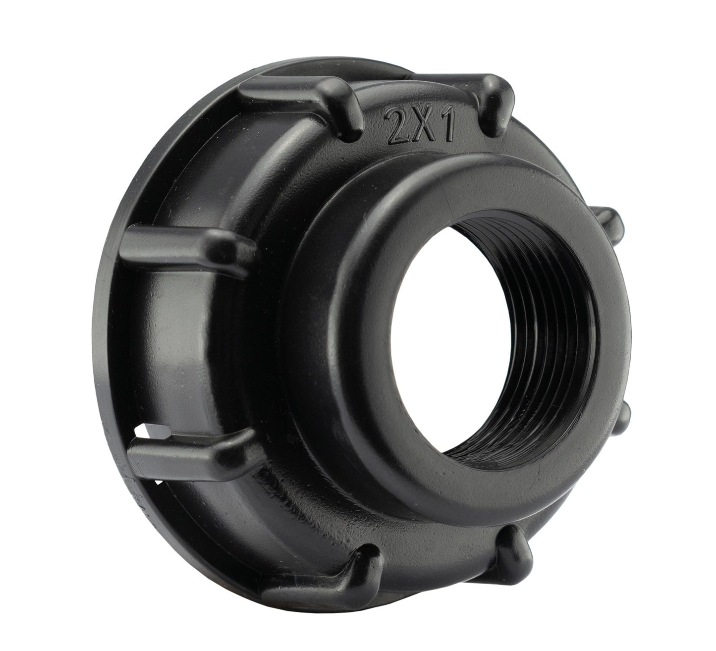 IBC End Cap with built-in 1" BSPF thread, black plastic fitting