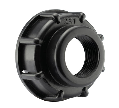 IBC End Cap with built-in 1" BSPF thread, black plastic fitting