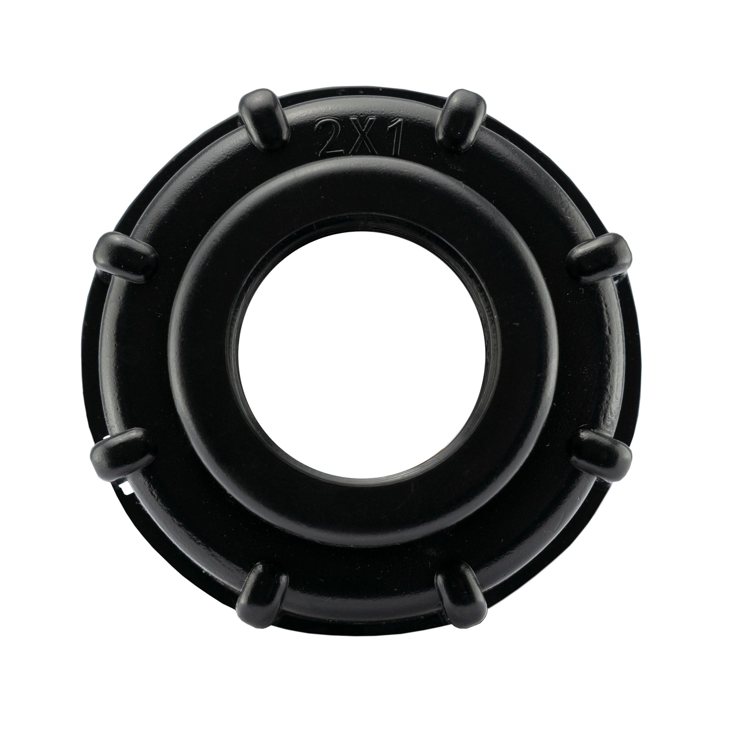 IBC cap insert with inner ring opening and outer grips, “2x1” marking