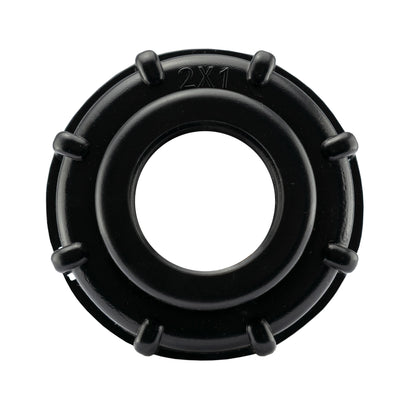 Black IBC cap insert with circular opening and 2x1 marking