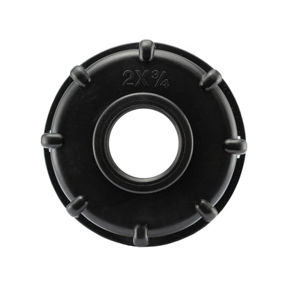 IBC cap underside with 2x 3/4 markings; black plastic ring